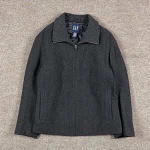 Vintage Gap Grey Wool Full Zip Jacket Mens Large Harrington Coat Quilt Lined Y2K